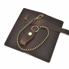 Handmade leather biker trucker wallet leather chain men Vintage Brown long wallet - iwalletsmen
