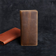 Genuine Leather Mens Cool Long Leather Wallet Zipper Clutch Wristlet Wallet for Men
