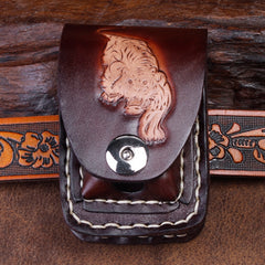 Cool Leather Mens Engraved Tiger Cigarette Holder Cases lighter Holder for Men - iwalletsmen