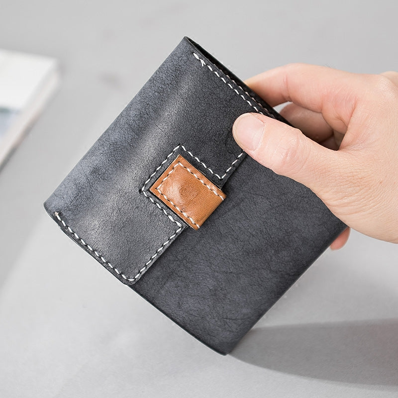 Handmade Leather Mens Cool Slim Leather Wallet Men Small Wallets Trifold for Men