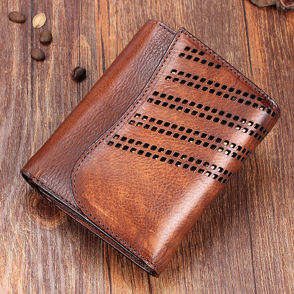 Handmade Mens Cool billfold Leather Wallet Men Small Zipper Wallets Trifold for Men - iwalletsmen