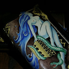 Handmade Leather Tooled Constellation Aquarius Biker Wallet Mens Cool Chain Wallet Trucker Wallet with Chain