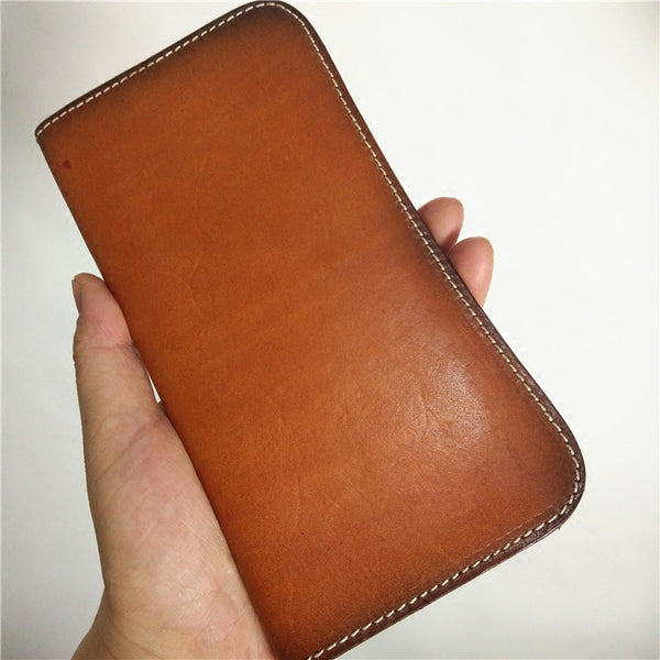 [On Sale] Handmade Vintage Mens Leather Long Wallets Cool Bifold Long Wallet for Men - iwalletsmen
