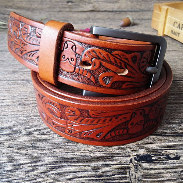 Handmade Genuine Leather Tooled Floral Mens Leather Men Belt for Men Cool Leather Belt