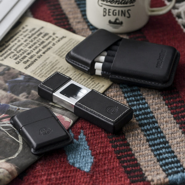 Cool Mens Black Leather Portable Ashtray Travel Ashtray Pocket Ashtray Lighter for Men - iwalletsmen