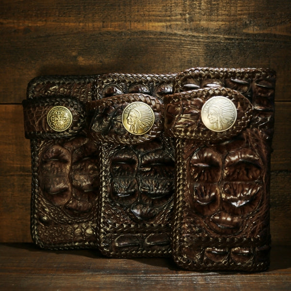 Handmade Leather Crocodile skin Biker Wallet Mens Cool Chain Wallet Trucker Wallet with Chain