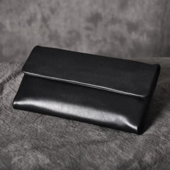 Handmade Leather Mens Cool Long Leather Wallet Trifold Clutch Wallet for Men