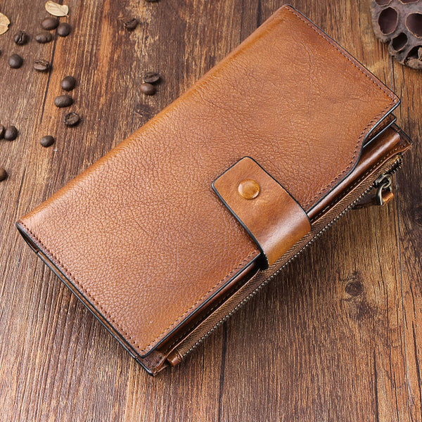 Handmade Leather Mens Cool Long Leather Wallet Wristlet Clutch Wallet for Men - iwalletsmen