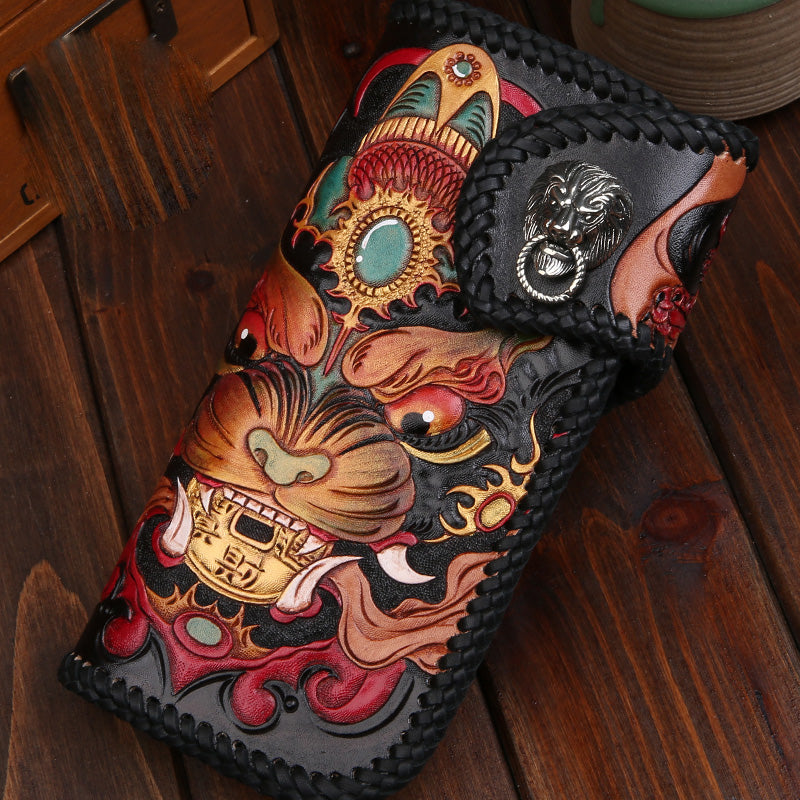 Handmade Leather Monster Mens Chain Biker Wallet Cool Leather Wallet Long Phone Wallets for Men - iwalletsmen