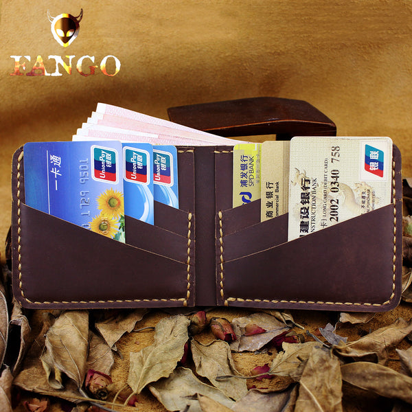 Handmade Leather Mens Cool Slim Leather Wallet Men billfold Wallets Bifold for Men