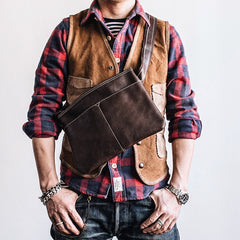 Genuine Leather Mens Cool Messenger Bag iPad Bag Chest Bag Bike Bag Cycling Bag for men