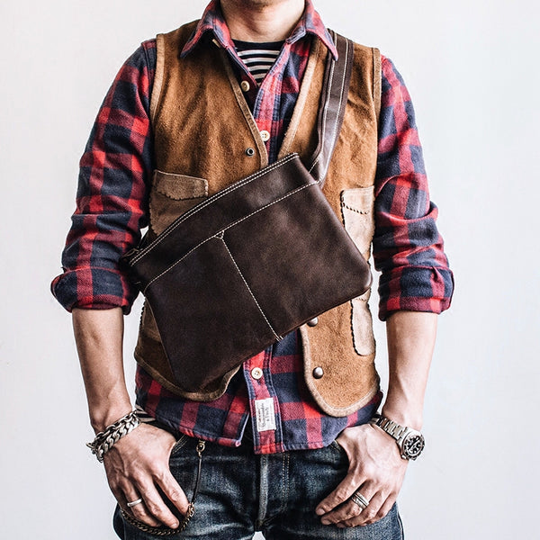 Genuine Leather Mens Cool Small Messenger Bag iPad Bag Chest Bag Bike Bag Cycling Bag for men - iwalletsmen