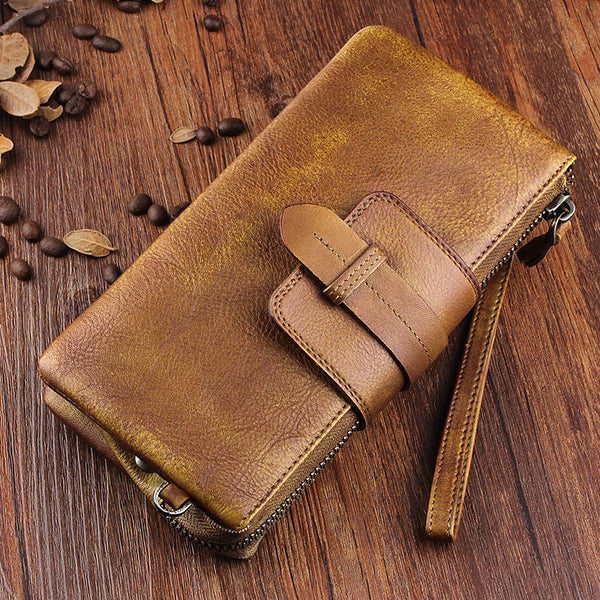 Handmade Mens Cool Long Leather Chain Wallet Cards Biker Trucker Wristlet Wallet - iwalletsmen