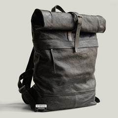 Genuine Leather Mens Cool Backpack Sling Bag Large Black Travel Bag Hiking Bag for men