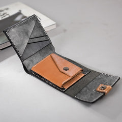 Handmade Leather Mens Cool Slim Leather Wallet Men Small Wallets Trifold for Men