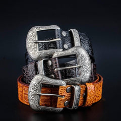Handmade Genuine Leather Punk Rock Floral Mens Cool Men Biker Trucker Leather Belt