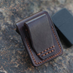 Handmade Cool Mens Leather Zippo Lighter Cases with Loop Zippo lighter Holder with clips - iwalletsmen