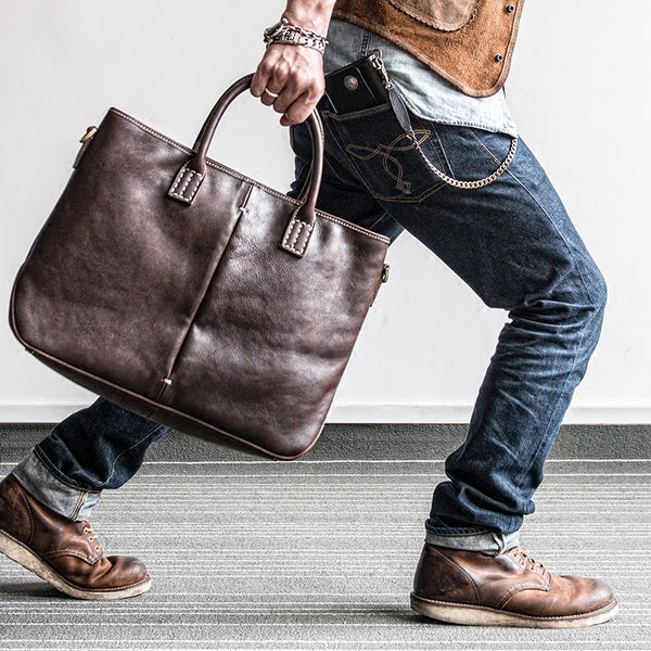 Genuine Leather Mens Briefcase Messenger Bag Laptop Bag Shoulder Bag for men - iwalletsmen