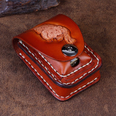 Cool Leather Mens Engraved Tiger Cigarette Holder Cases lighter Holder for Men - iwalletsmen