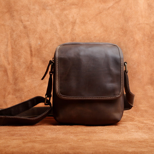 Genuine Leather Mens Cool Messenger Bag Square Bag Chest Bag Bike Bag Cycling Bag for men