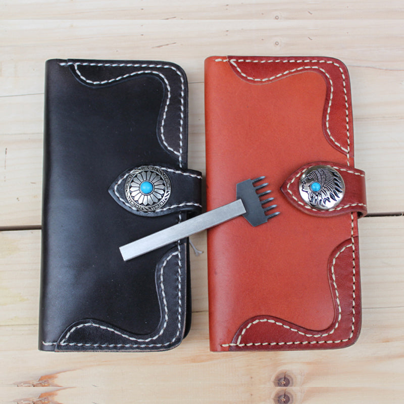 Handmade Vintage Leather Mens Long Wallet Cool Bifold Long Wallet for Men - iwalletsmen