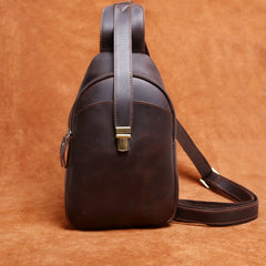Handmade Leather Mens Cool Chest Bag Sling Bag Crossbody Bag Travel Bag Hiking Bag for men