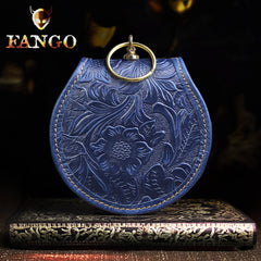 Handmade Leather Floral Round Mens Cool Slim Change Wallet Coin Wallet Pouch for Men