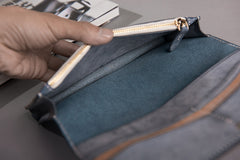 Handmade Leather Mens Clutch Wallet Cool Leather Wallet Long Phone Wallets for Men