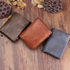 Handmade Mens Cool billfold Leather Wallet Men Small Zipper Wallets Trifold for Men - iwalletsmen