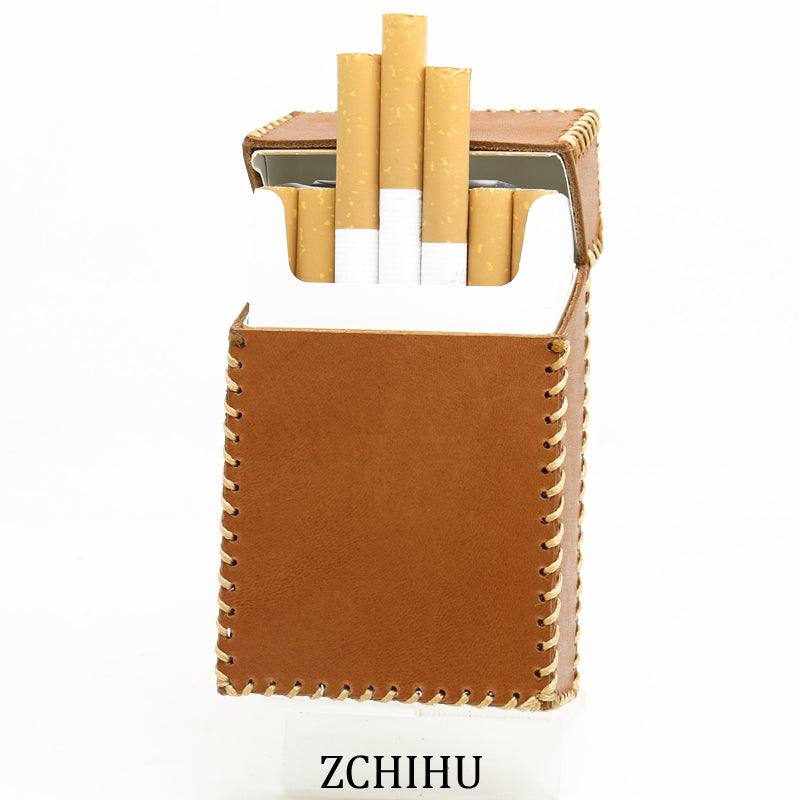 Handmade Cool Leather Mens Cigarette Holder Case Brown Cigarette Holder for Men - iwalletsmen