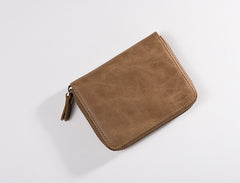 Handmade Leather Mens Cool Slim Leather Zipper Wallet Men Small Wallets Bifold for Men