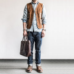 Genuine Leather Mens Briefcase Messenger Bag Laptop Bag Shoulder Bag for men - iwalletsmen