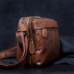 Genuine Leather Mens Cool Messenger Bag Square Bag Chest Bag Bike Bag Cycling Bag for men