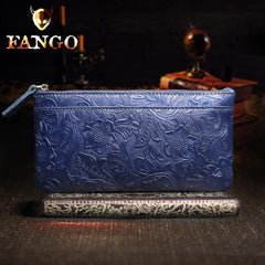 Handmade Leather Mens Cool Zipper Phone Travel Long Wallet Holder Slim Clutch Wallets for Men