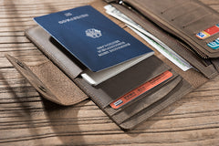 Handmade Leather Mens Travel Wallet Passport Leather Wallet Long Phone Wallets for Men