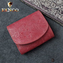 Handmade Leather Floral Mens Trifold Cool billfold Wallet Card Holder Small Card Slim Wallets for Men