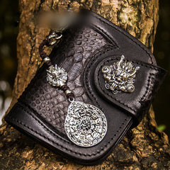 Handmade Leather Biker Wallet Mens Cool billfold Chain Wallet Trucker Wallet with Chain