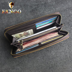 Handmade Leather Floral Mens Cool Travel Long Wallet Card Holder Card Slim Clutch Wallets for Men
