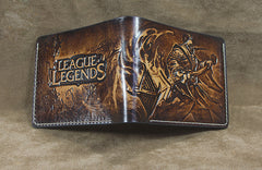 Handmade Leather Tooled Jax Grandmaster at Arms League of Legends Mens billfold Wallet Cool Leather Wallet Slim Wallet for Men
