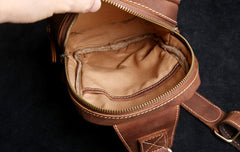 Genuine Leather Mens Cool Chest Bag Sling Bag Crossbody Bag Travel Bag Hiking Bag for men