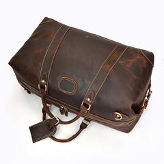 Cool Dark Brown Leather Mens Barrel Overnight BagsWeekender Bags Travel Bag For Men - iwalletsmen