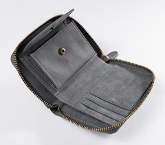 Handmade Leather Mens Cool Slim Leather Zipper Wallet Men Small Wallets Bifold for Men
