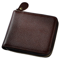 Handmade Leather Mens Cool Zipper Leather Wallet Card Wallet Men Small Wallets Bifold for Men