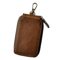 Vintage Leather Mens Small Key Zipper Wallets Cool Card Wallet for Men - iwalletsmen