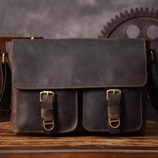 Handmade Leather Mens Cool Shoulder Bag Messenger Bag Chest Bag Bike Bag Cycling Bag for men
