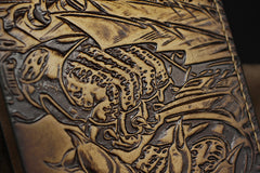 Handmade Leather Tooled Predator Mens billfold Wallet Cool Leather Wallet Slim Wallet for Men