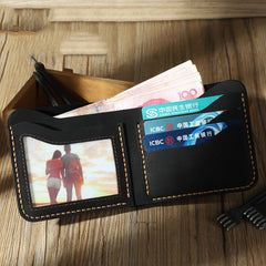 Handmade Slim Black Leather Mens Billfold Wallets Personalize Bifold Small Wallets for Men - iwalletsmen