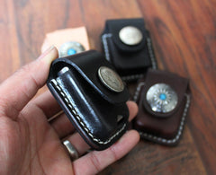 Cool Mens Leather Zippo Lighter Pouch with Loop Black Zippo lighter case with Clip - iwalletsmen