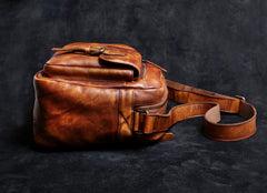 Genuine Leather Mens Cool Messenger Bag Chest Bag Bike Bag Cycling Bag for men