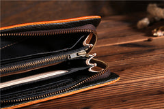 Handmade Leather Mens Clutch Wallet Cool Leather Wallet Long Phone Wallets for Men